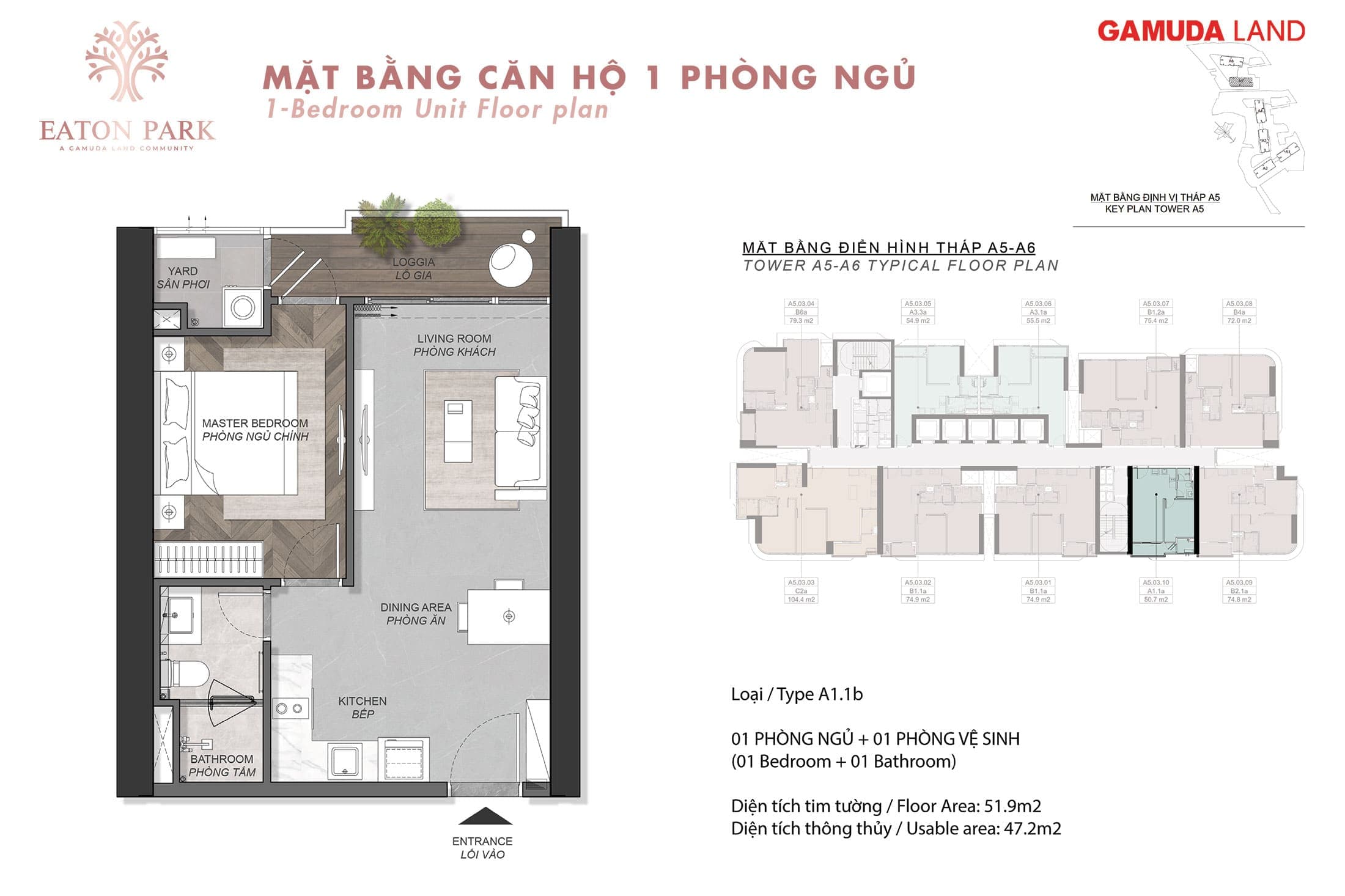 Mặt bằng căn hộ 1 Phòng ngủ